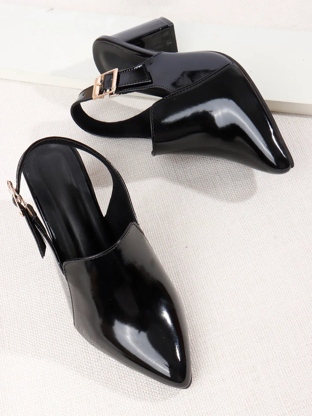 Elegant Gloss Finish Mid Heel Shoes