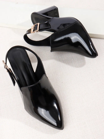 Elegant Gloss Finish Mid Heel Shoes