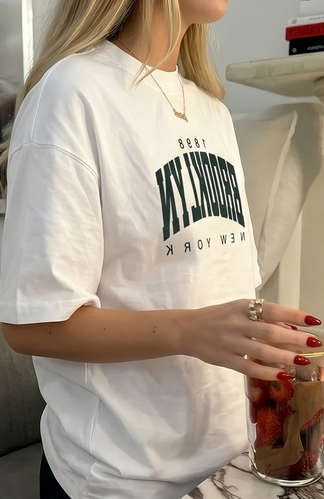 Oversized Brooklyn New York Typography Printed T-Shirt