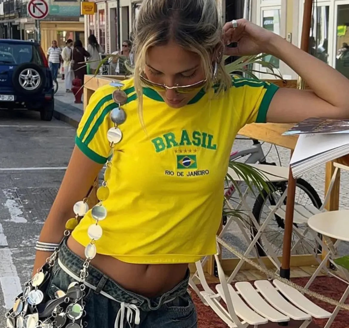 Retro Rio Fitted Crop Top-Yellow