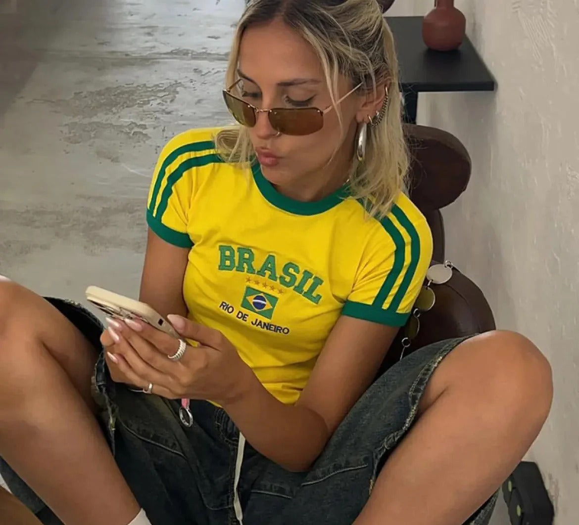Retro Rio Fitted Crop Top-Yellow