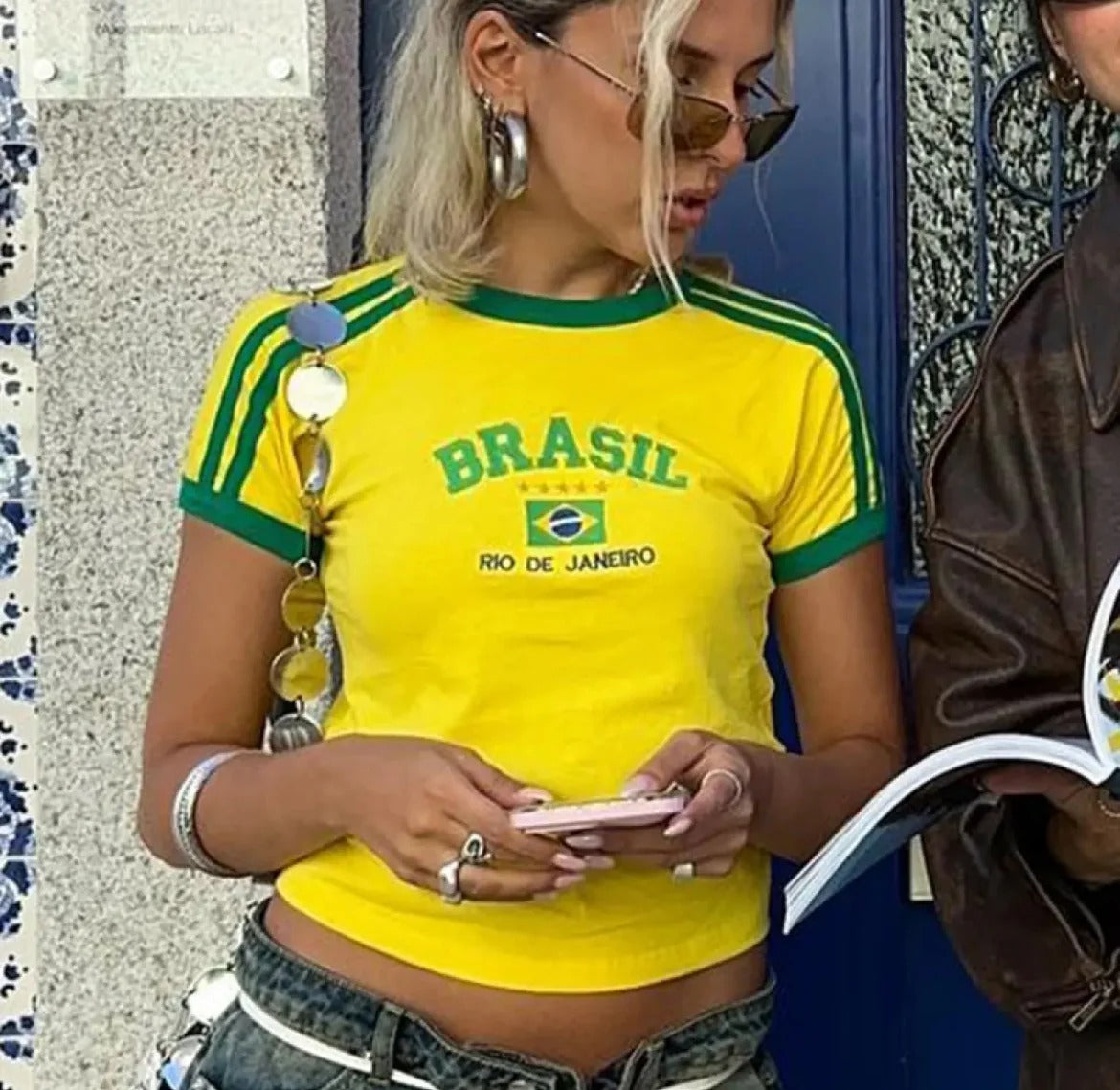 Retro Rio Fitted Crop Top-Yellow