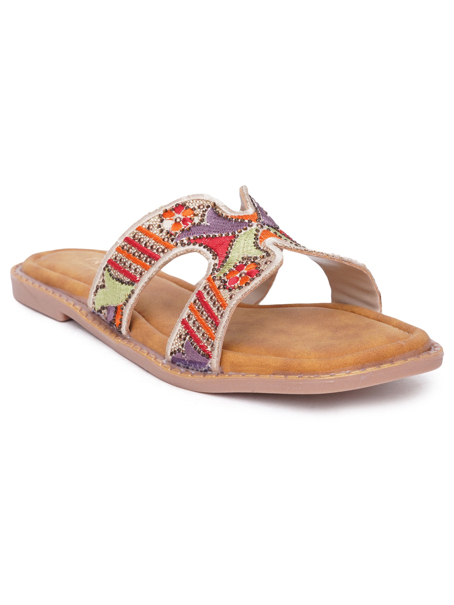 Folk Bloom thread Embroidered Flats