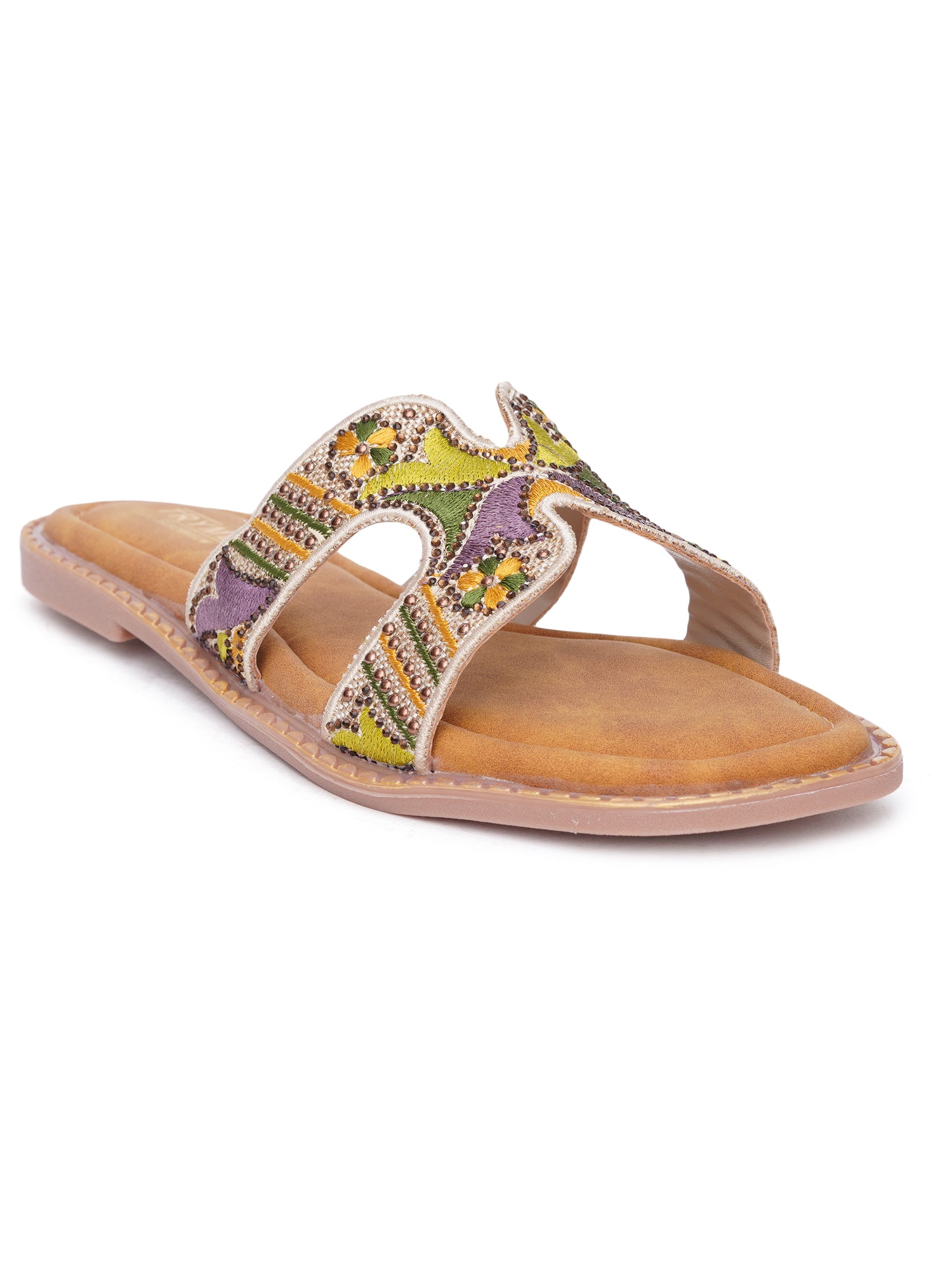 Folk Bloom thread Embroidered Flats
