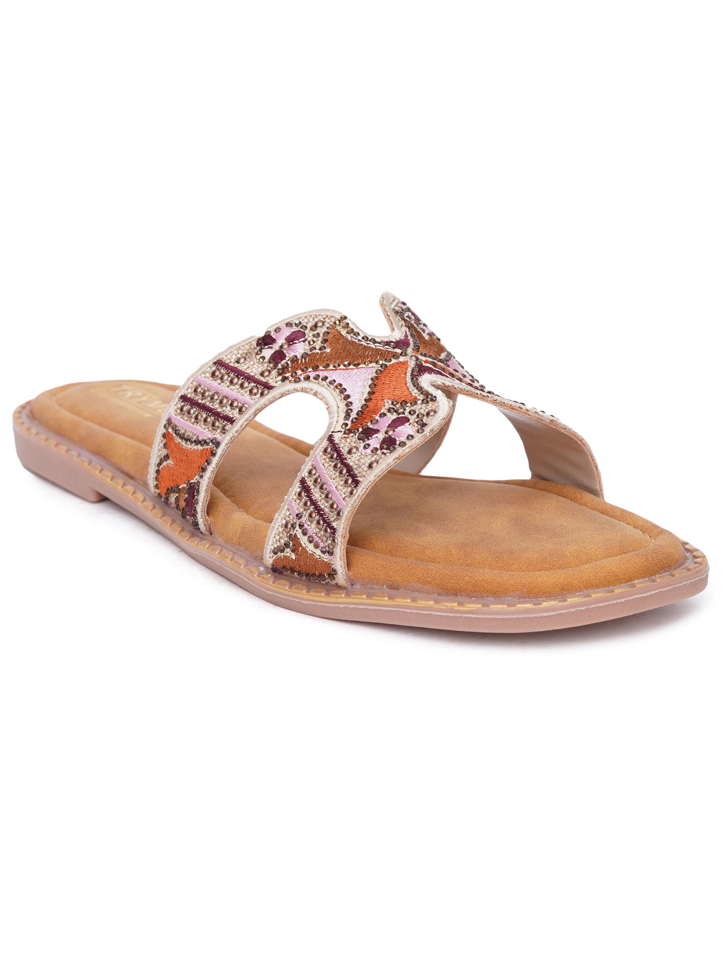 Folk Bloom thread Embroidered Flats
