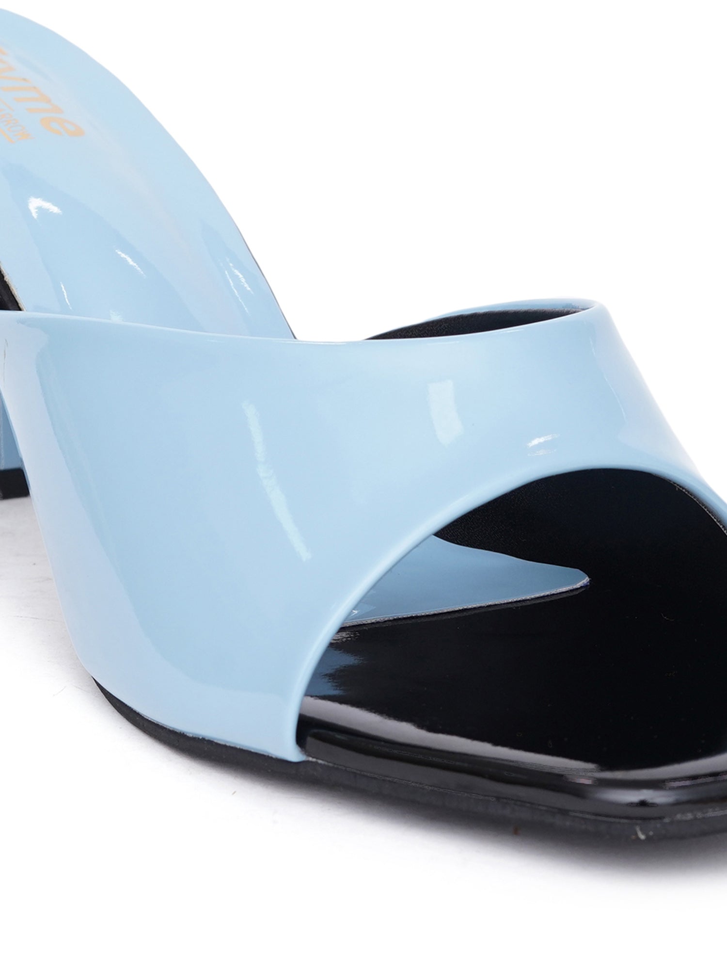 Glossy Glow Square Toe Block Heel Sandal