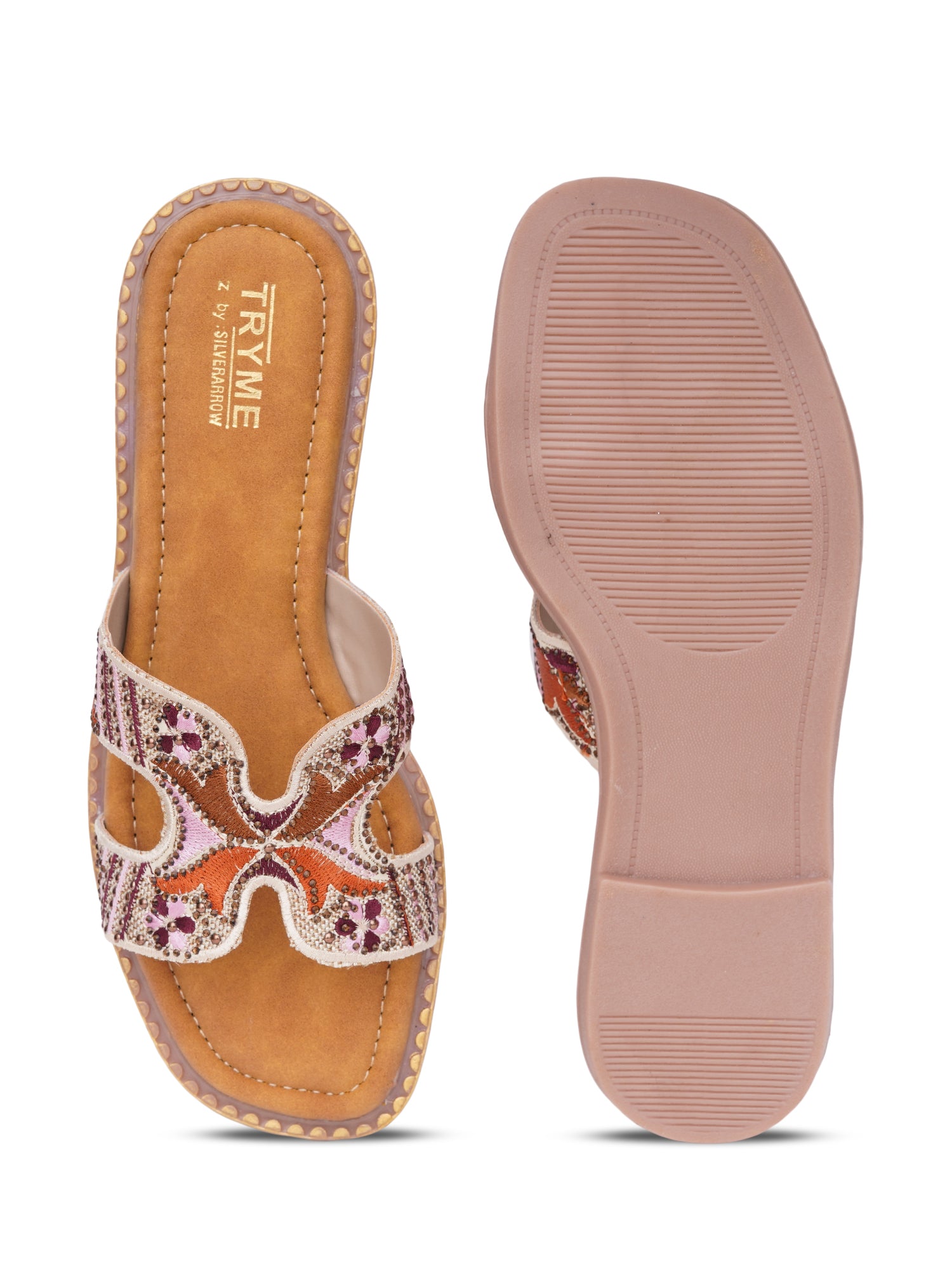 Folk Bloom thread Embroidered Flats