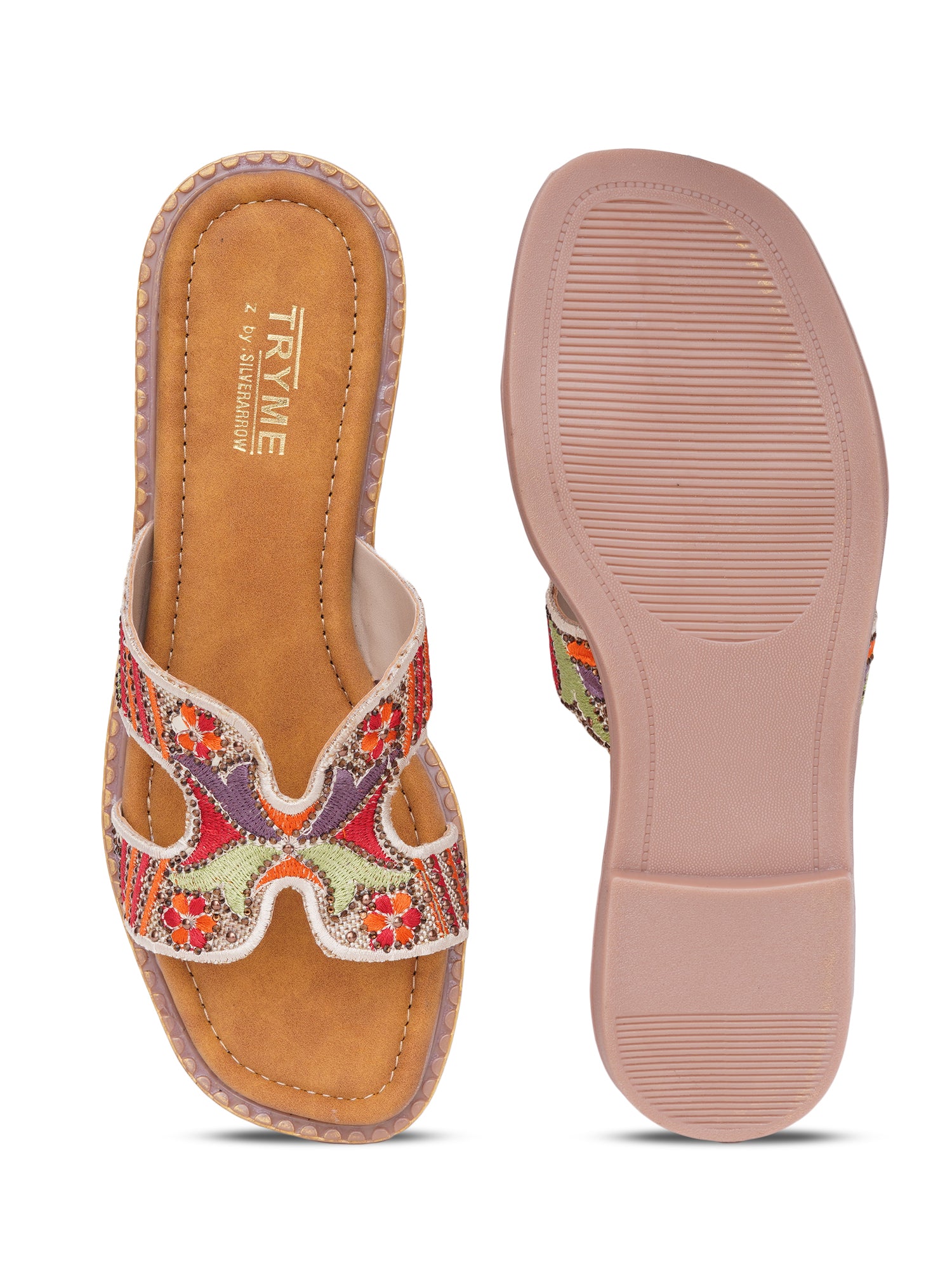 Folk Bloom thread Embroidered Flats