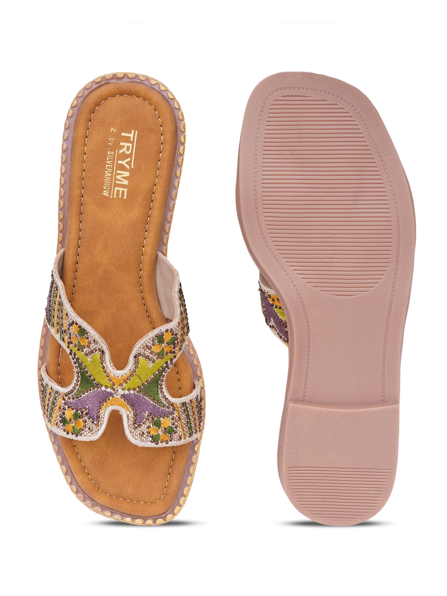 Folk Bloom thread Embroidered Flats