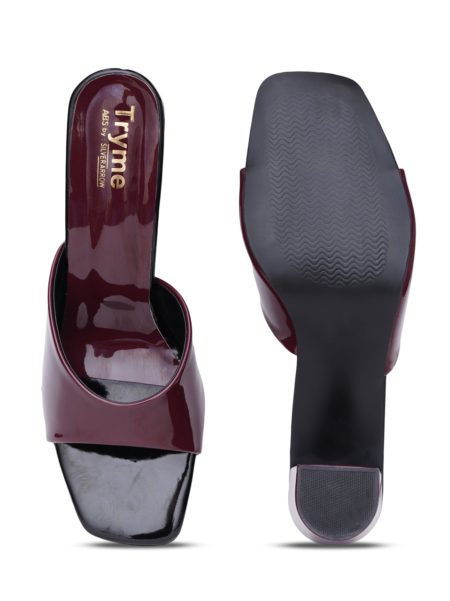 Glossy Glow Square Toe Block Heel Sandal