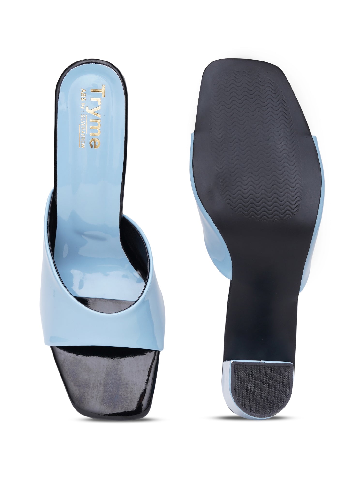 Glossy Glow Square Toe Block Heel Sandal