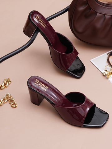 Glossy Glow Square Toe Block Heel Sandal