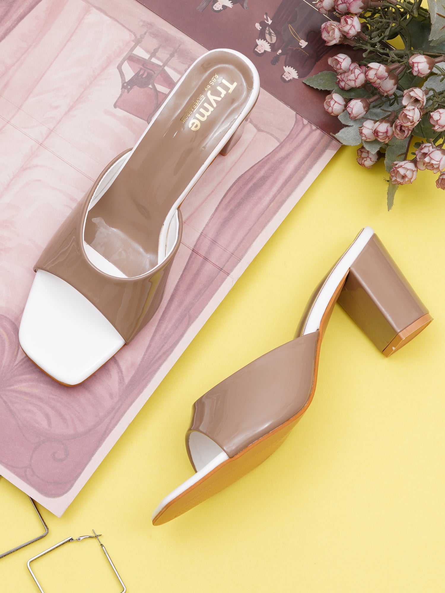 Glossy Glow Square Toe Block Heel Sandal