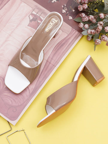Glossy Glow Square Toe Block Heel Sandal