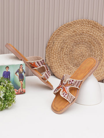 Folk Bloom thread Embroidered Flats