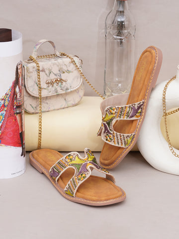 Folk Bloom thread Embroidered Flats