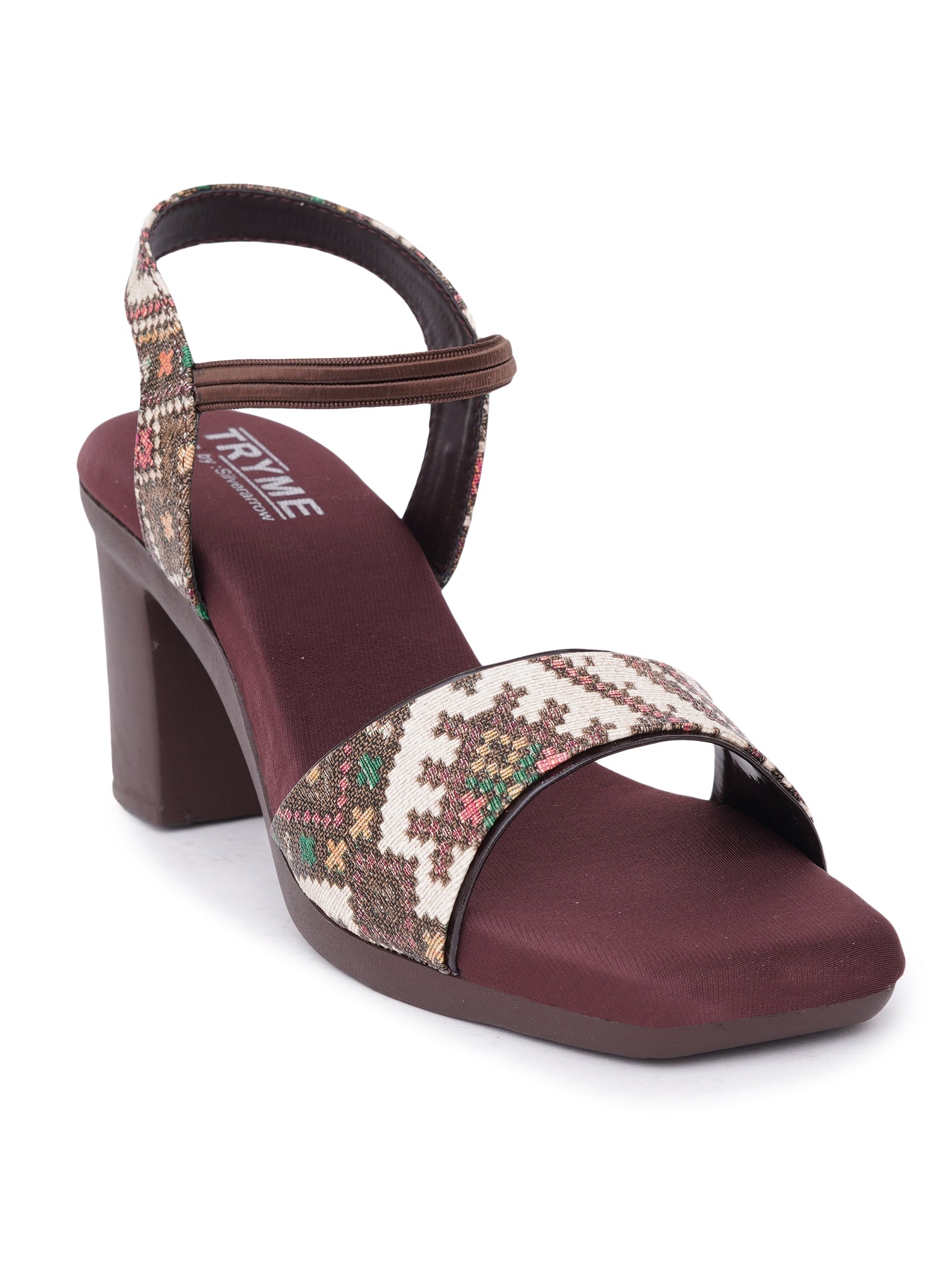 Boho Print Slingback Square Toe Block Heel Sandals