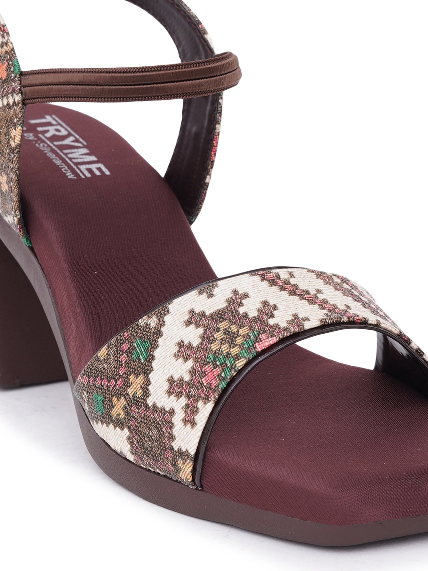 Boho Print Slingback Square Toe Block Heel Sandals