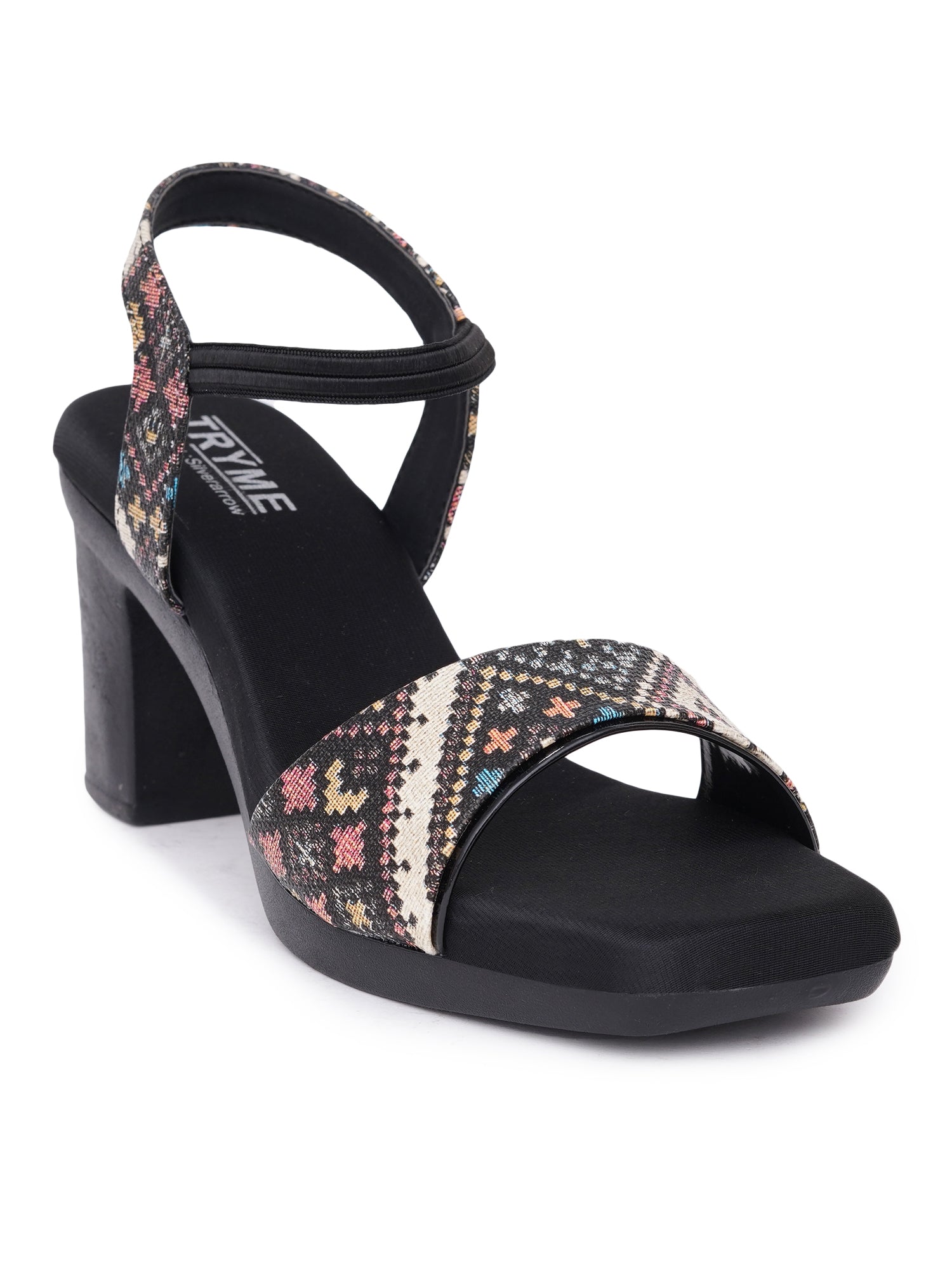 Boho Print Slingback Square Toe Block Heel Sandals