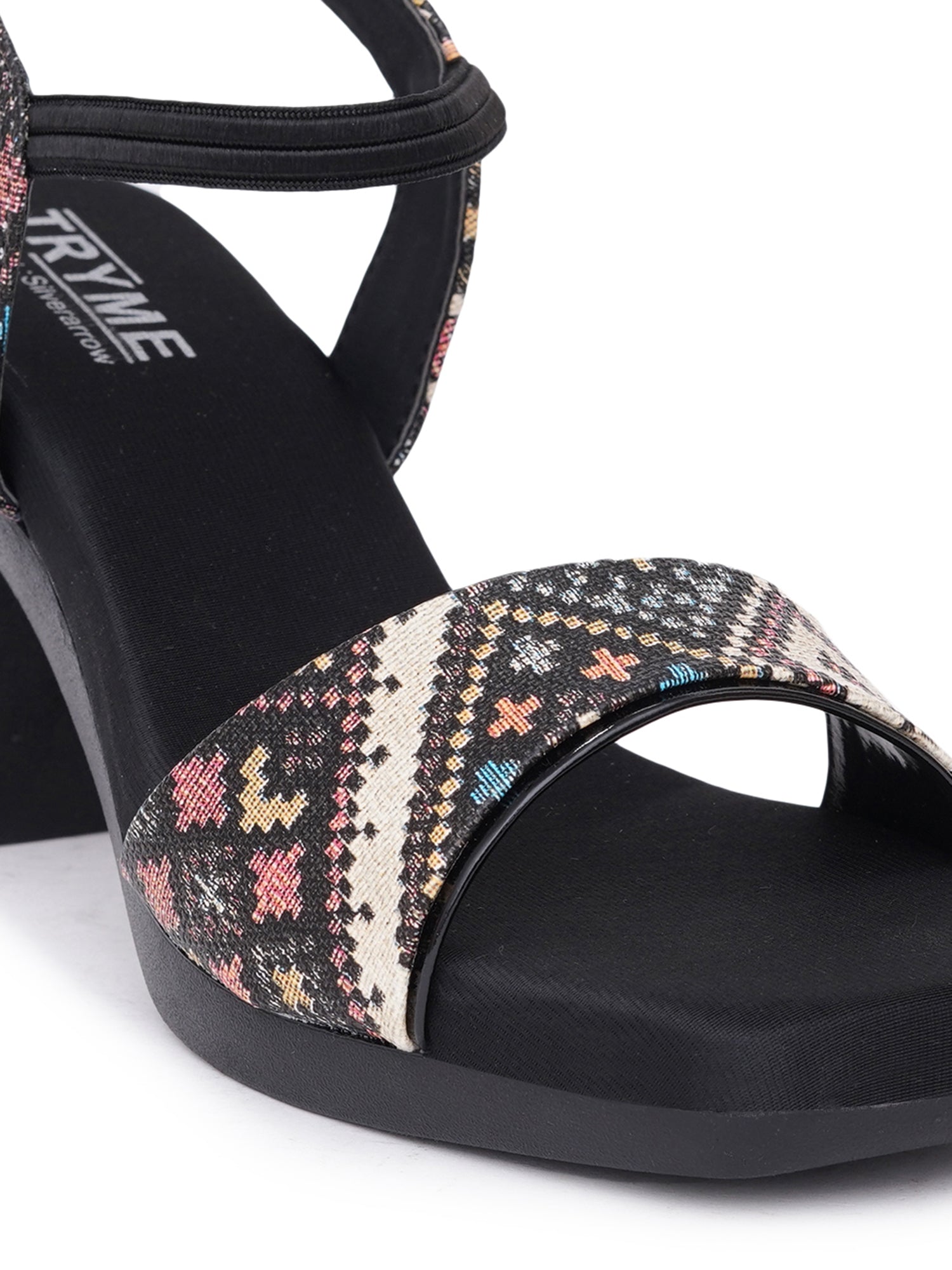 Boho Print Slingback Square Toe Block Heel Sandals
