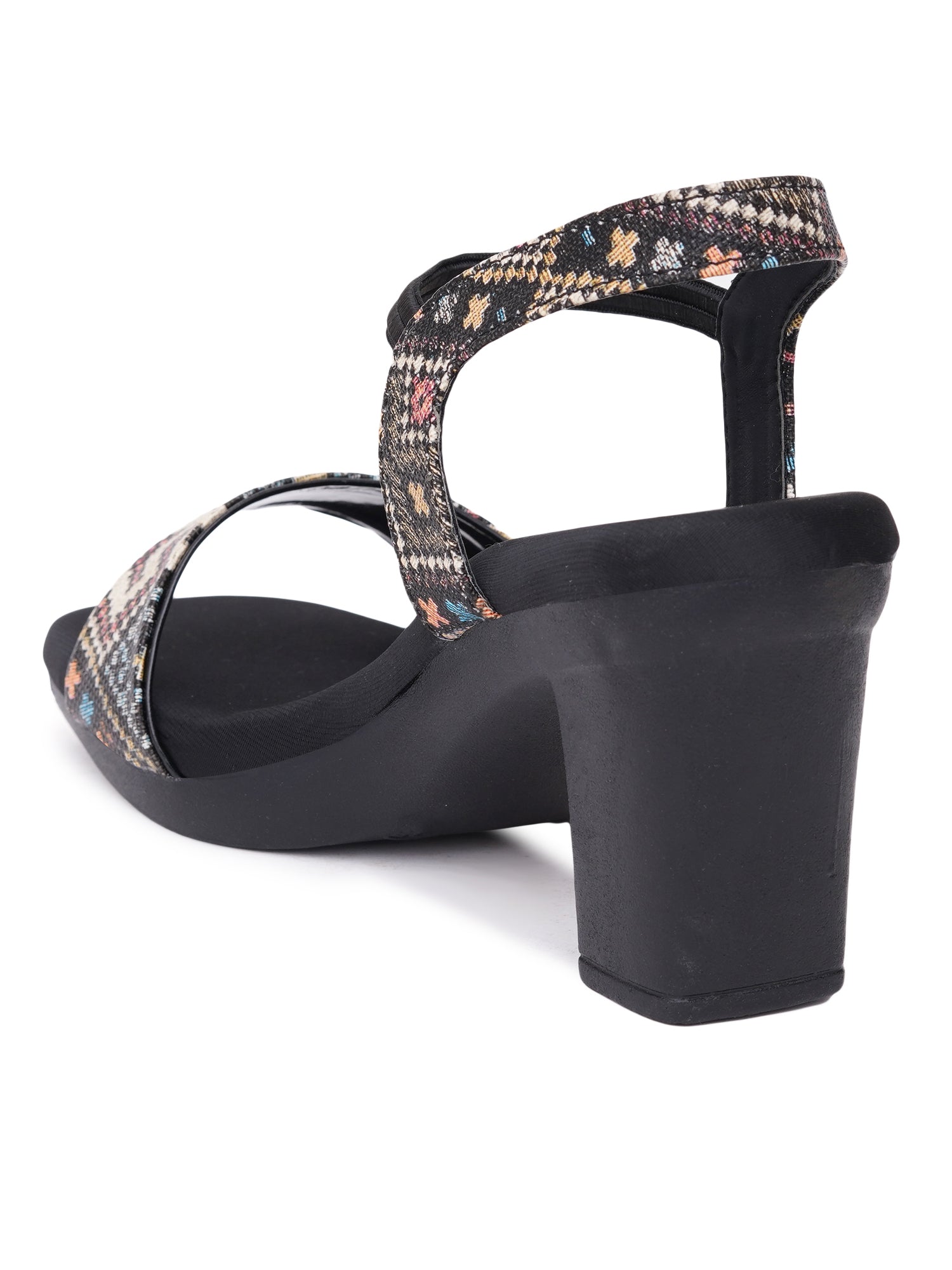 Boho Print Slingback Square Toe Block Heel Sandals