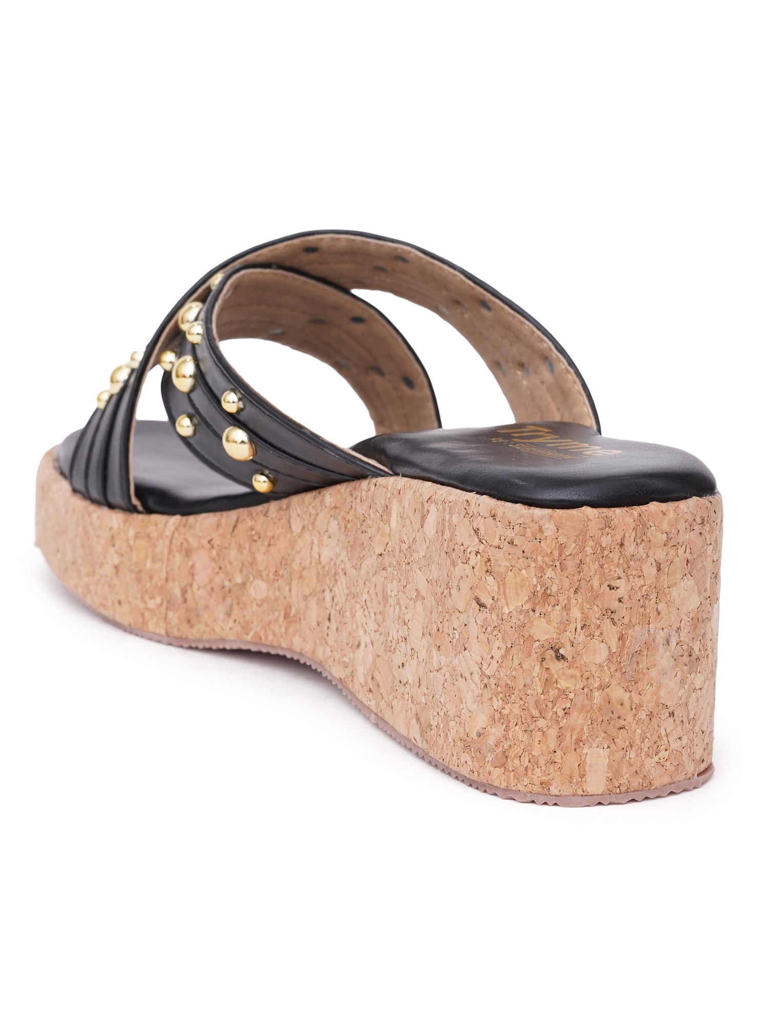Studded Cross Strap Cork Wedge Slides