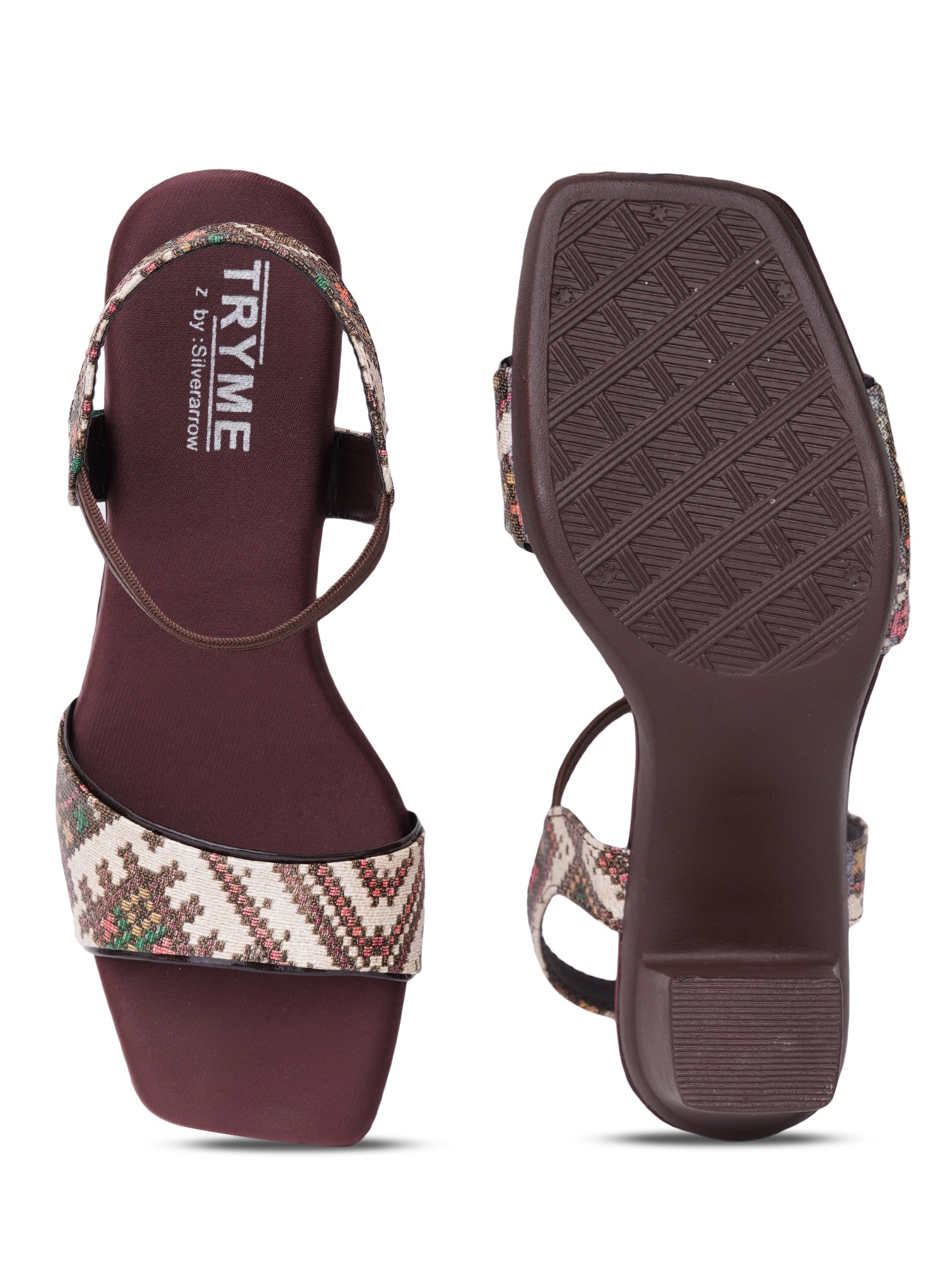Boho Print Slingback Square Toe Block Heel Sandals