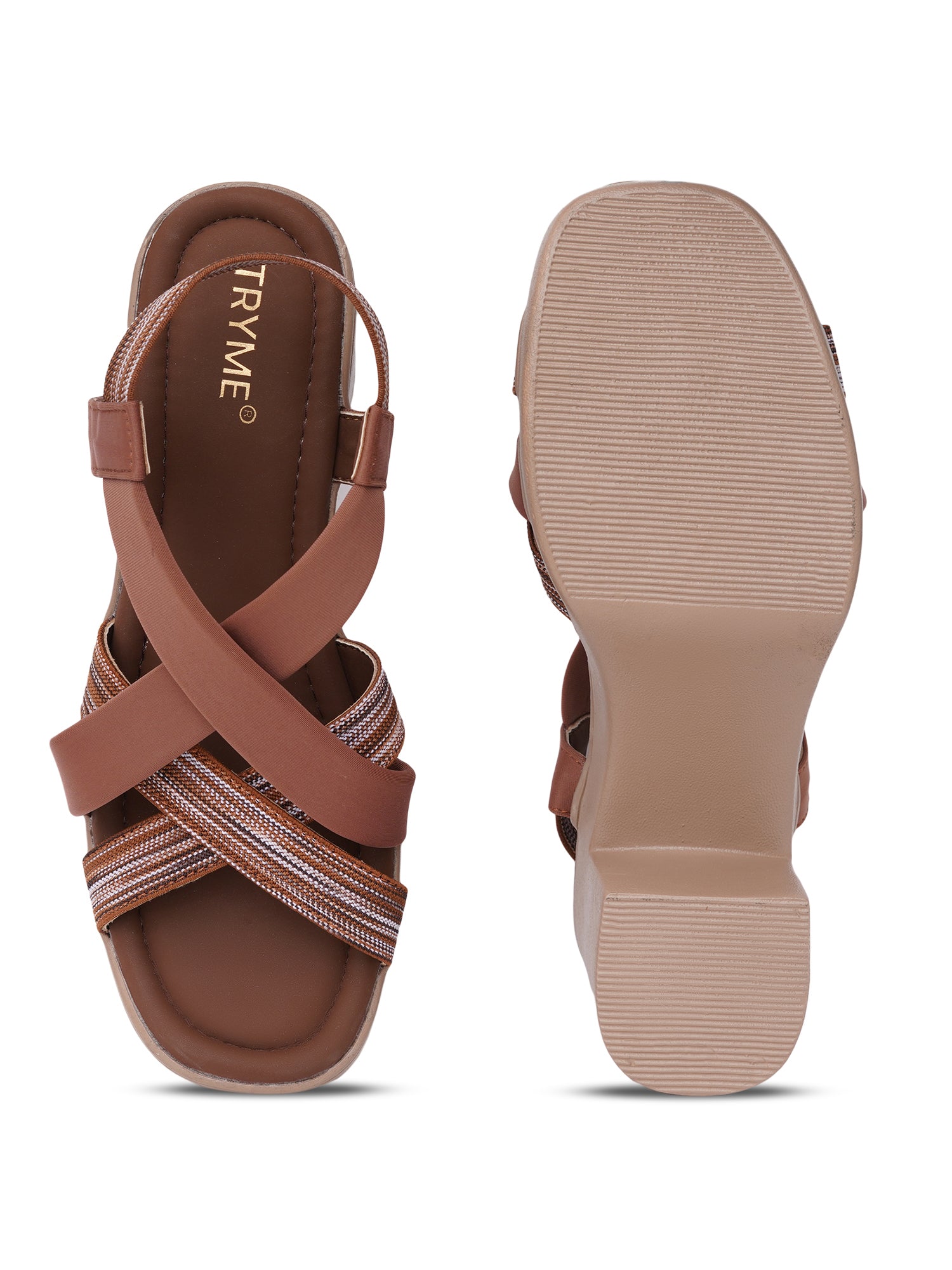 Cupid Criss-Cross Platform Block Heel Sandals