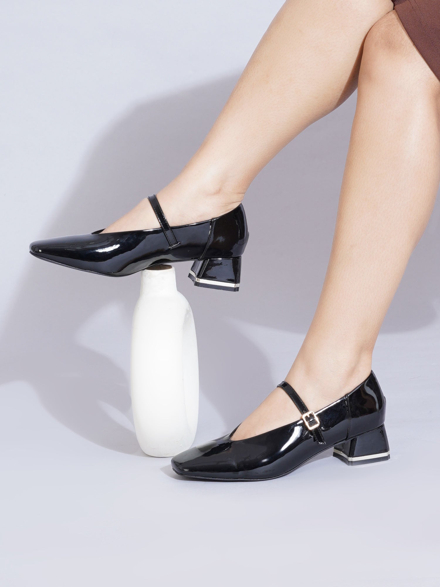Patent Leather Mary Jane Block Heel Pumps