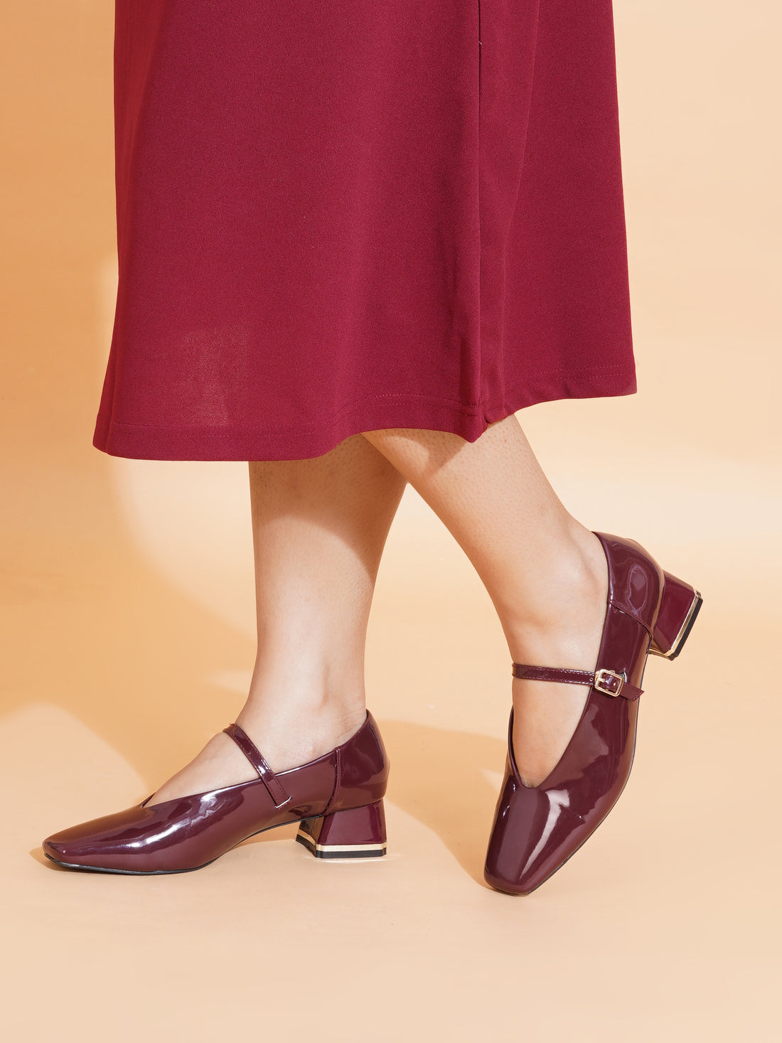 Patent Leather Mary Jane Block Heel Pumps