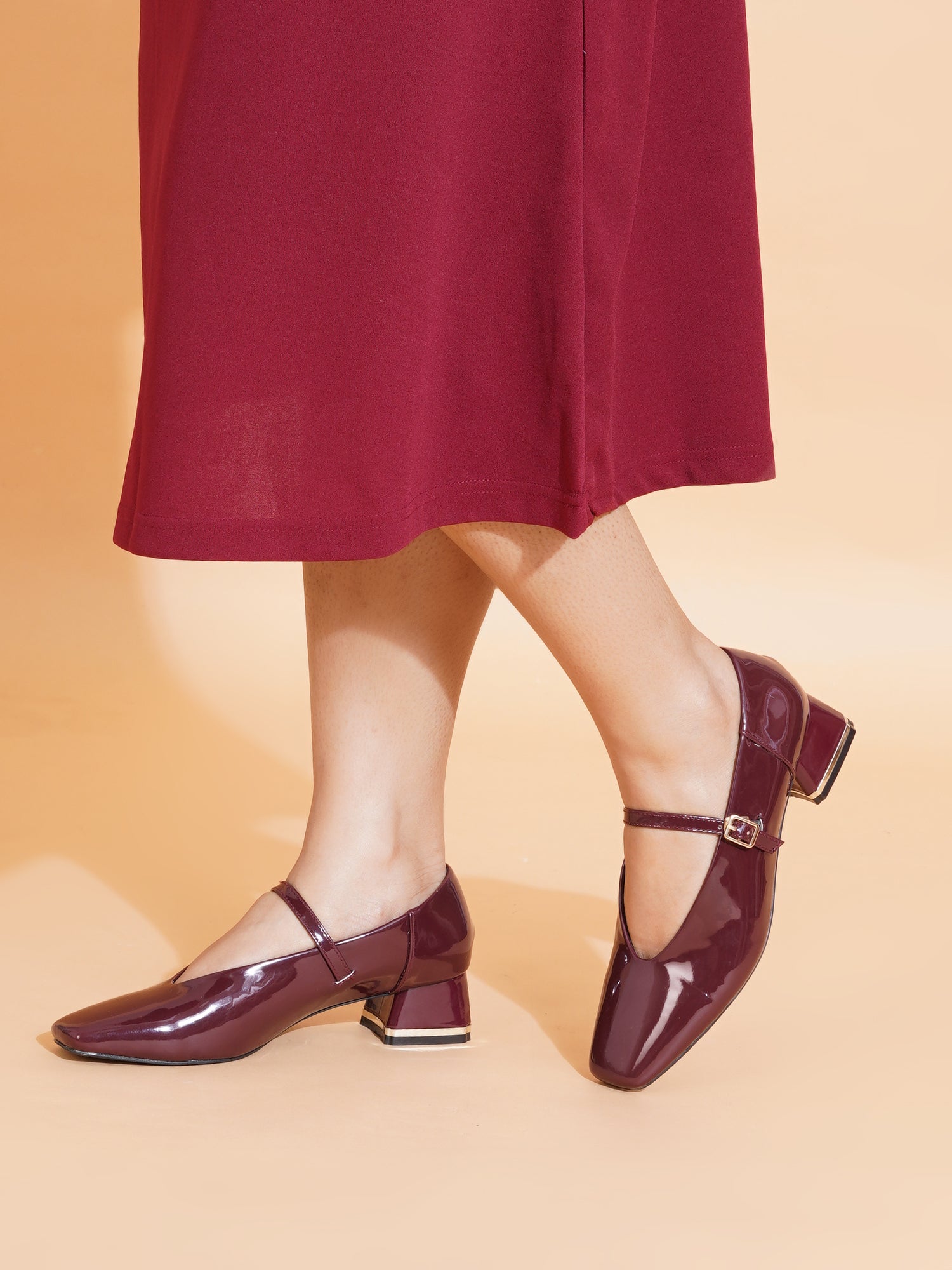 Patent Leather Mary Jane Block Heel Pumps