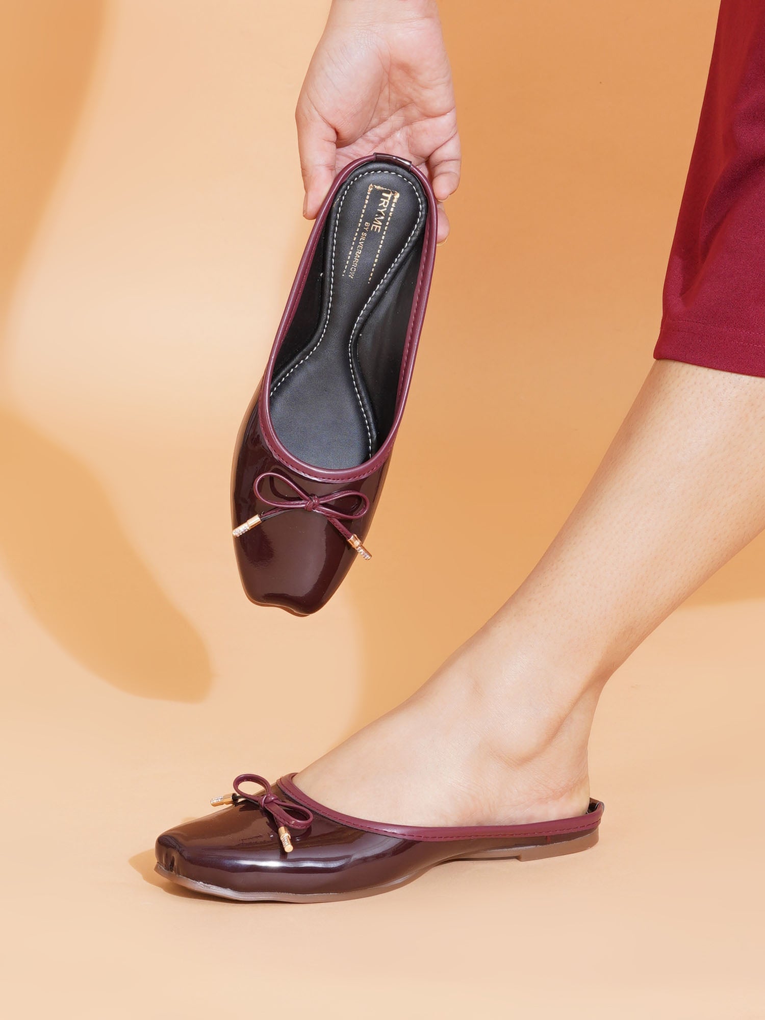 Glossy Square ToeMules with Bow Detail