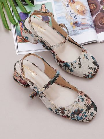 Dazzling Floral Print Mary Jane Block Heels