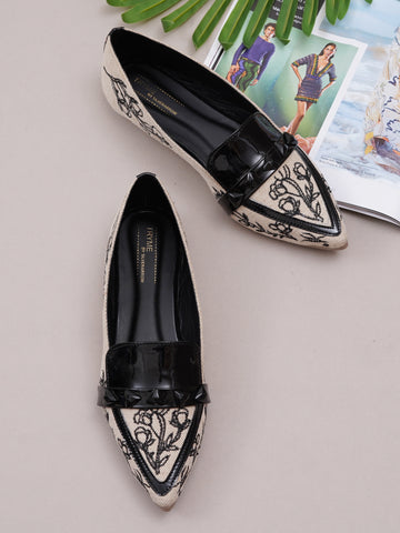 Embroidered Pointed Toe Premium Printed Slip-On Ballet Flats