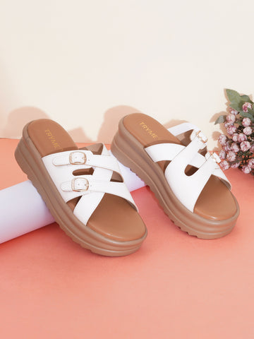 Elegent Double Buckle Comfort Platform Slides
