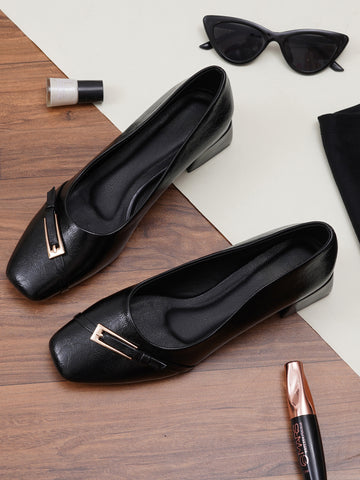 Classy Square Toe Casual Pumps Block Heels
