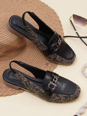 Fashion Tweed Chain Detail Slingback Mules