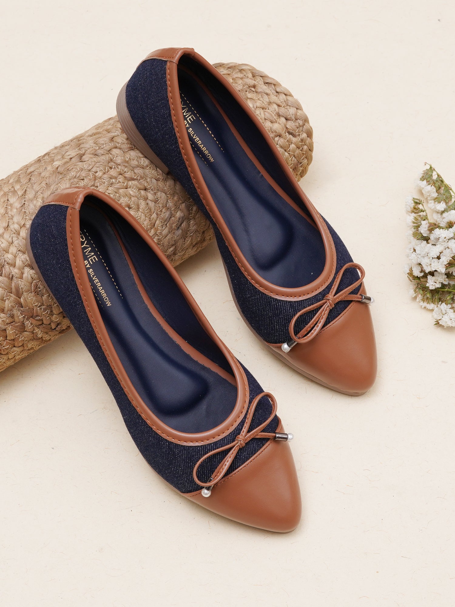 Denim Pointed Toes Bow Ballet Bellies Flat
