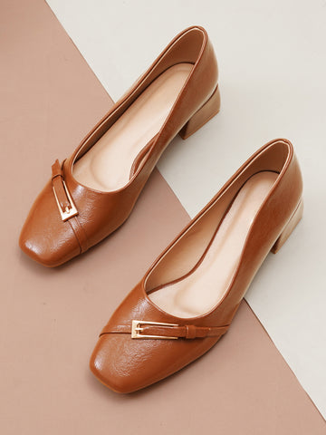 Classy Square Toe Casual Pumps Block Heels
