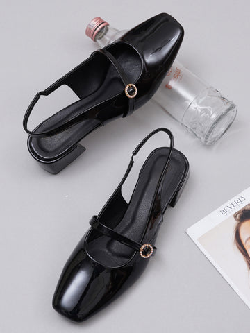 Elegant Patent Finish Mary Jane Slingback Heels with Strap Detail
