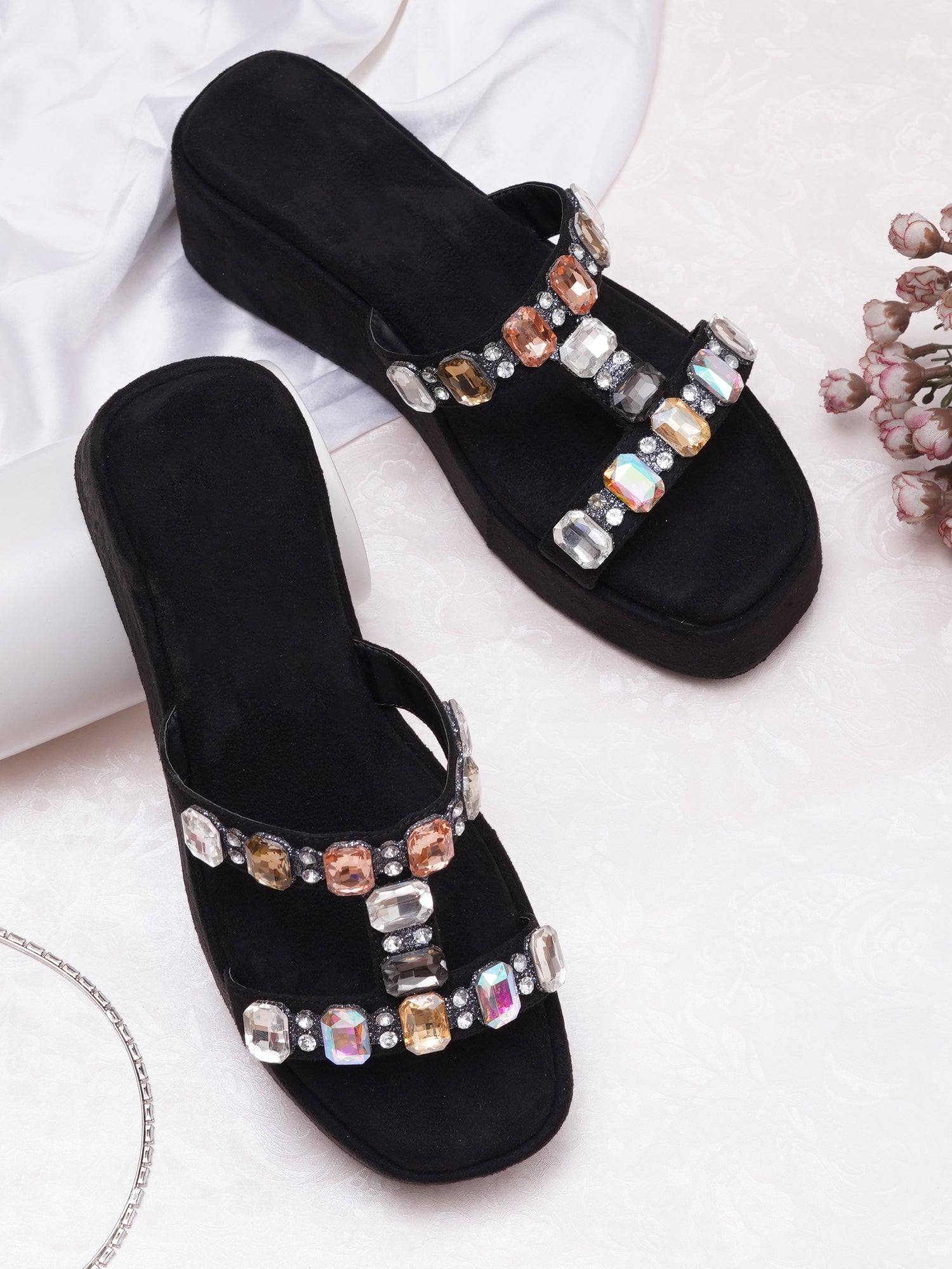 Glam Crystal Strap Wedge Sandals