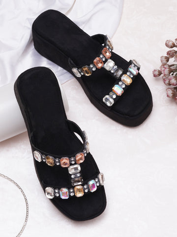 Glam Crystal Strap Wedge Sandals