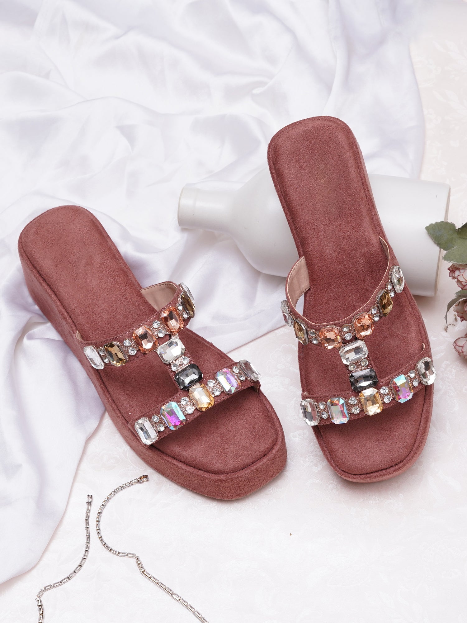 Glam Crystal Strap Wedge Sandals