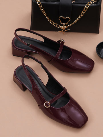 Elegant Patent Finish Mary Jane Slingback Heels with Strap Detail