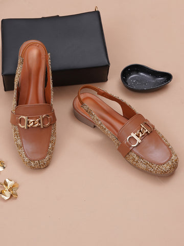 Fashion Tweed Chain Detail Slingback Mules