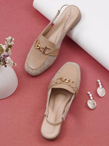 Fashion Tweed Chain Detail Slingback Mules