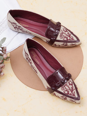 Embroidered Pointed Toe Premium Printed Slip-On Ballet Flats
