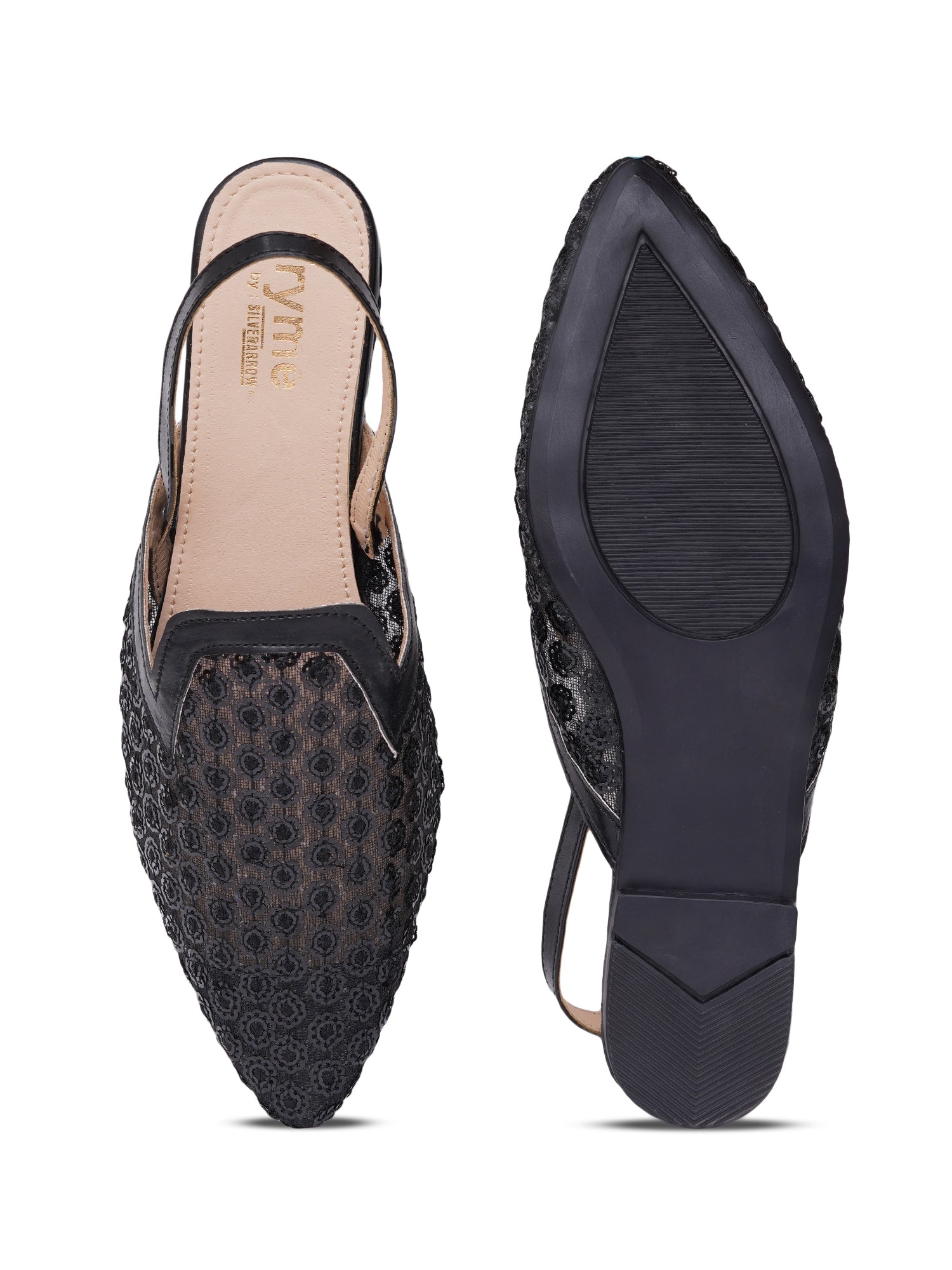 Embellished Pointed Toe Slingback Mules