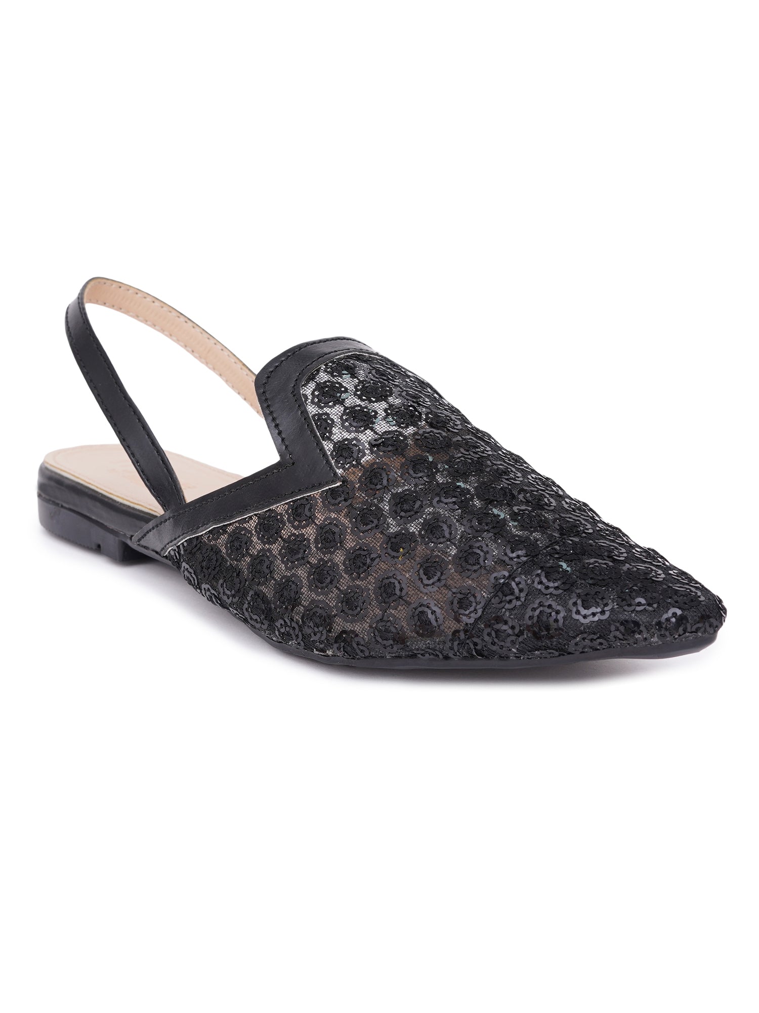 Embellished Pointed Toe Slingback Mules