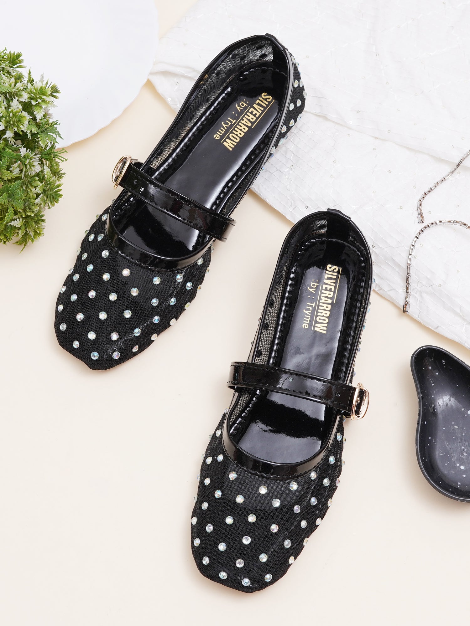 Verstyle Embellished Mary Jane Ballet Flats